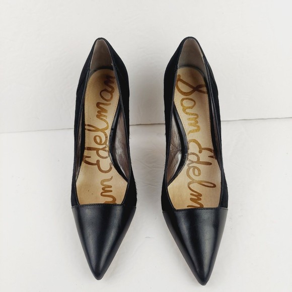 Sam Edelman Desiree Calf  Hair Black Leather Pointed Toe Pumps, Women's Size 9 M - Picture 8 of 12